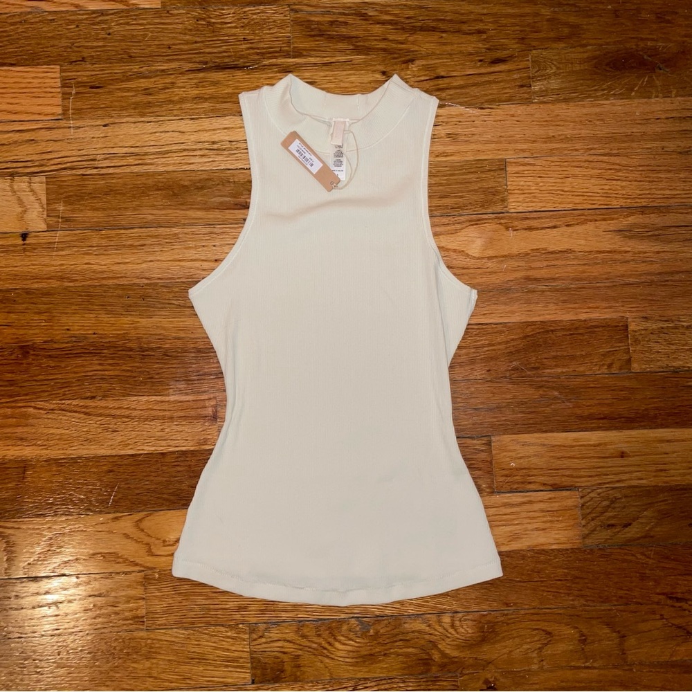 Skims Cotton Rib Mock Neck Tank in Bone NWT